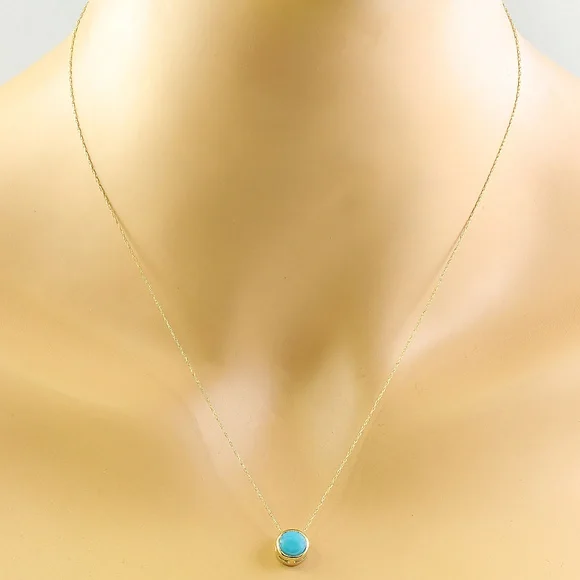 1.50 Carat Turquoise 14K Yellow Gold Necklace - Picture 3 of 3
